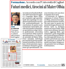 La notizia ripresa sulle colonne del quotidiano L'Unione Sarda del 29 aprile 2023 (Pagina 15 / Economia)