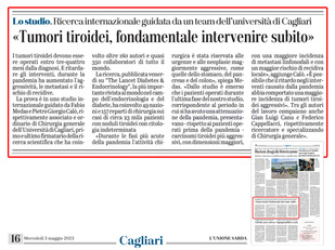 L'articolo sull'Unione Sarda del 3 maggio 2023, a pagina 16 (Cagliari)