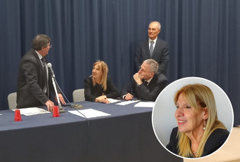 Al centro e nel tondo a destra, la dottoressa Ada Lai (assessore del Lavoro, formazione professionale, cooperazione e sicurezza sociale della Regione Sardegna