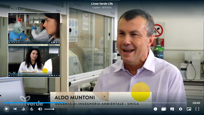 Aldo Muntoni durante l'intervista, a lato le attività nei laboratori di Ingegneria e la dottoressa Anna Cozzolino