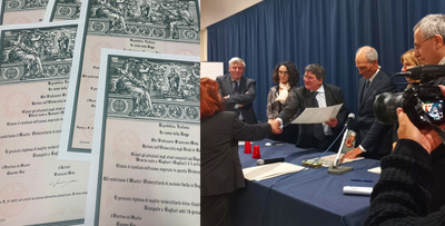 Il professor Mola durante la consegna delle pergamene