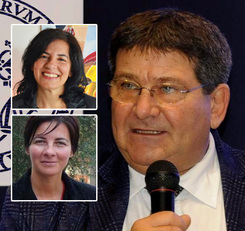 Il magnifico rettore Francesco Mola. Nei riquadri, dall'alto, le prorettrici Elisabetta Gola e Valentina Onnis, che presiederanno l'incontro a Sa Duchessa