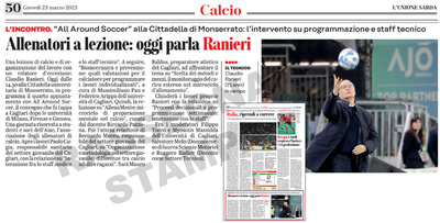 L'articolo a pagina 50 (Calcio) dell'Unione Sarda del 23 marzo 2023