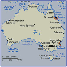 Australia, nella mappa in evidenza Townsville e Sidney