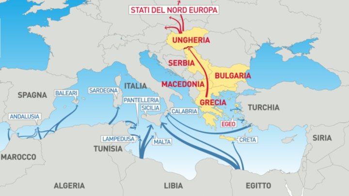 Le principali rotte migratorie del Mediterraneo (@Agi.Agenzia Italia)