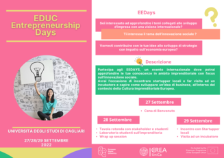 Entrepreneurship days Cagliari 2022 - Clicca sul link a fondo pagina per l'avviso EDUC e tutte le informazioni sull'iniziativa