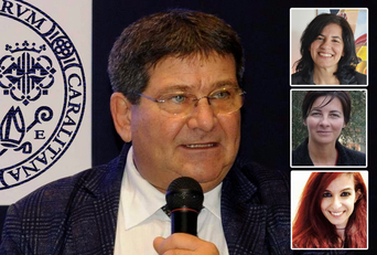 Il rettore Francesco Mola. A lato, dall'alto, Elisabetta Gola, Valentina Onnis ed Ester Cois