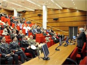 Un momento della cerimonia di inaugurazione nell'Aula Congressi della Facoltà di Medicina
