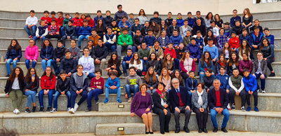 10 aprile 2018 - foto ricordo nell'anfiteatro della cittadella universitaria; in prima fila, da sinistra, i professori Murgia, Polo, Ciarlo, Musinu e Montaldo