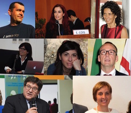 I docenti coinvolti: dall'alto in senso orario: Luigi Raffo, Ester Cois, Cristina Cabras, Ilenia Ruggiu, Silvia Balia, Giovanni Sulis, Francesco Mola, Paola Fadda