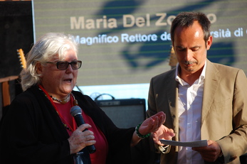 Il Rettore Maria Del Zompo con Mauro Scanu (TgR RAI Sardegna)
