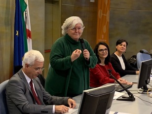 Cagliari. Da destra, Raffaele Paci, Maria Del Zompo, Maria Chiara Di Guardo e Marzia Cillocu all'apertura del Contamination Lab