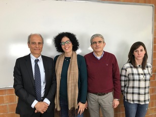 Da sinistra,Giacomo Cao con i ricercatori del Dimcm, Roberta Licheri, Roberto Orrù e Giovanna Tallarita