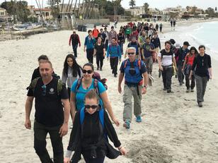 Il gruppo di studenti durante il percorso compiuto sulla spiaggia del Poetto