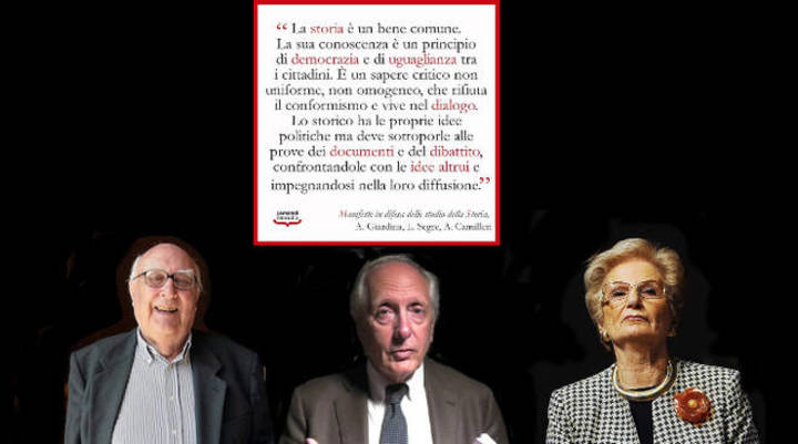 Andrea Camilleri, Andrea Giardina e Liliana Segre nella grafica utilizzata da "La Repubblica"
