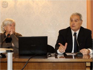 Mauro Carta con Maria Del Zompo durante la prima presentazione del progetto a Palazzo Belgrano
