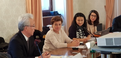Da sinistra, il vice governatore Moritake Tomikawa, la professoressa Alessandra Carucci, l'interprete della delegazione giapponese e la professoressa Patrizia Modica, coordinatrice e responsabile scientifica del progetto &ldquo;Visit South Sardinia&rdquo;