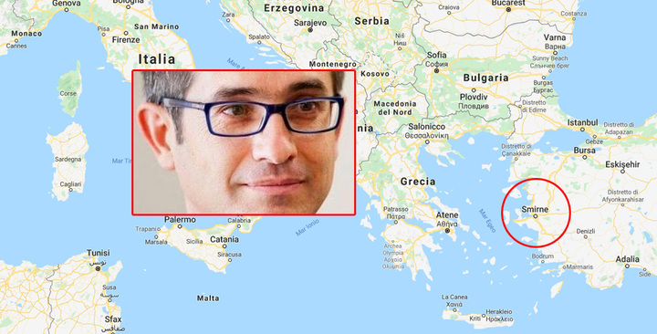 Nel riquadro il professor Alessandro Spano, del Dipartimento di Scienze economiche ed aziendali dell'Ateneo di Cagliari. Nella cartina sullo sfondo è evidenziata la provincia turca di Smirne