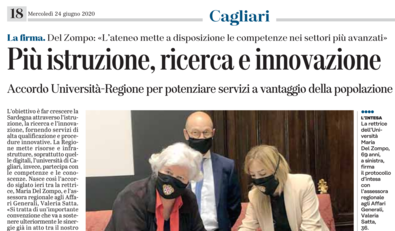 Il servizio di Mauro Madeddu a tutta pagina pubblicato su L'UNIONE SARDA (richiamato anche in prima pagina) di mercoled&igrave; 24 giugno 2020