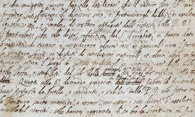 Uno stralcio della lettera "ritrovata" che Galileo ha inviato al matematico pisano Benedetto Castelli