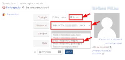 Opzioni posto in biblioteca su BiblioSar