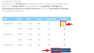 Calendario e disponibilit&agrave; posti in sala su BiblioSar