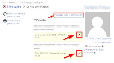 Cancellazione di una  prenotazione su BiblioSar