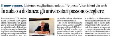 L'articolo su L'Unione Sarda del 19 settembre 2020 a pagina 2