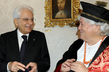 Il Presidente della Repubblica - Sergio Mattarella - con il Magnifico Rettore, Maria Del Zompo