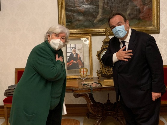 Maria Del Zompo e Gavino Mariotti, ieri a Palazzo Belgrano