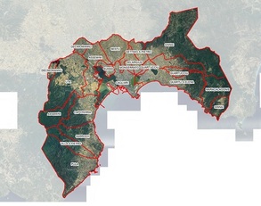 La mappa del territorio che comprende le diciassette amministrazioni comunali dell'area vasta