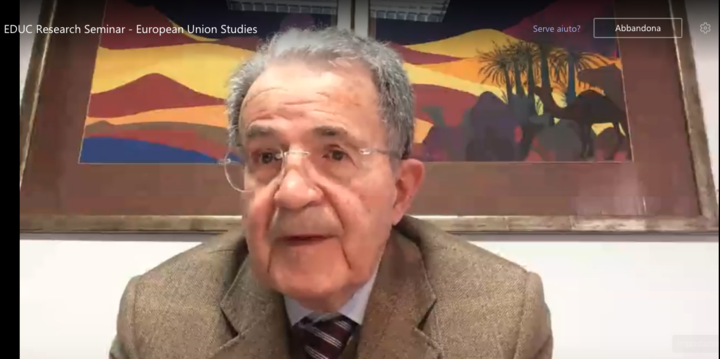 Romano Prodi in un momento della conferenza