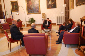 L'incontro prima della cerimonia tra il Ministro, il Prefetto Gianfranco Tomao, il Prorettore vicario e il Direttore Generale