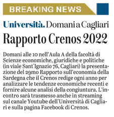 La notizia su L'Unione Sarda del 26 maggio 2022 a pagina 13