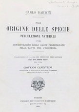 Frontespizio della storica edizione italiana del 1875 de "L'origine delle specie" di Charles Darwin.