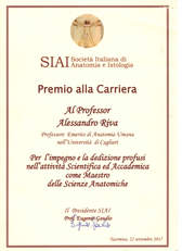 Il certificato del Premio alla carriera