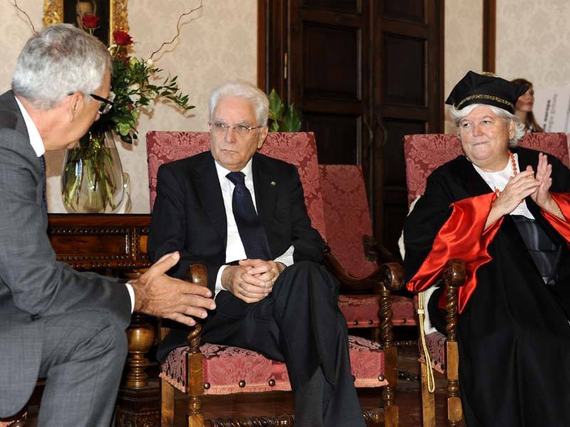 Il Presidente Mattarella e il Rettore con il Presidente della Regione Pigliaru