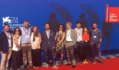 Una parte del team che ha realizzato con il regista Salvatore Mereu "Futuro Prossimo" a Venezia per l'edizione 2017 della Mostra internazionale del Cinema