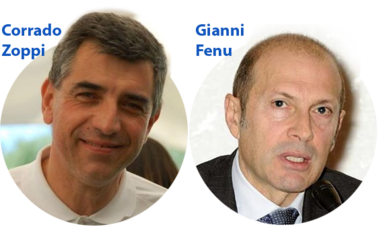 i docenti di UniCa Corrado Zoppi (Presidente della Facoltà di Ingegneria e Architettura) e Gianni Fenu (Delegato del rettore per l’ICT)