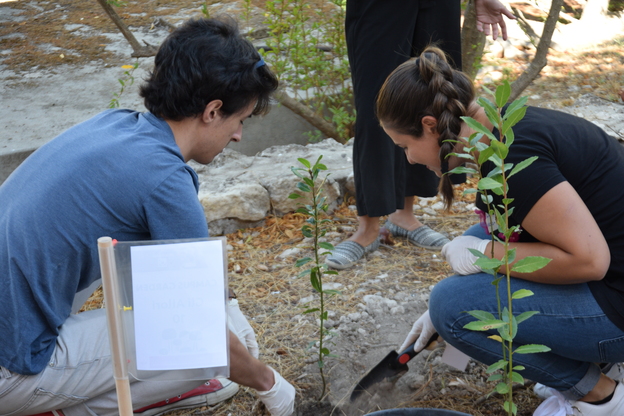 Due studenti alle prese con il processo di piantumazione
