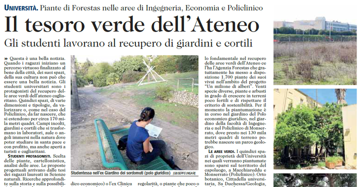 L'UNIONE SARDA del 19 ottobre 2017 su UniCaVerde