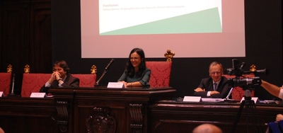Il tavolo dei relatori: Stefano Barrese, Maria Chiara Di Guardo, Gregorio De Felice