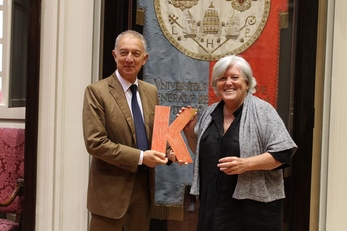 Giorgio Sorrentino, direttore generale dell'Aou di Cagliari, con il rettore, Maria Del Zompo