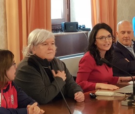 Da sinistra, Elisa, giovane guerriera degli Special Olympics, Maria del Zompo, Maria Chiara di Guardo e Mario Mariani durante la conferenza stampa
